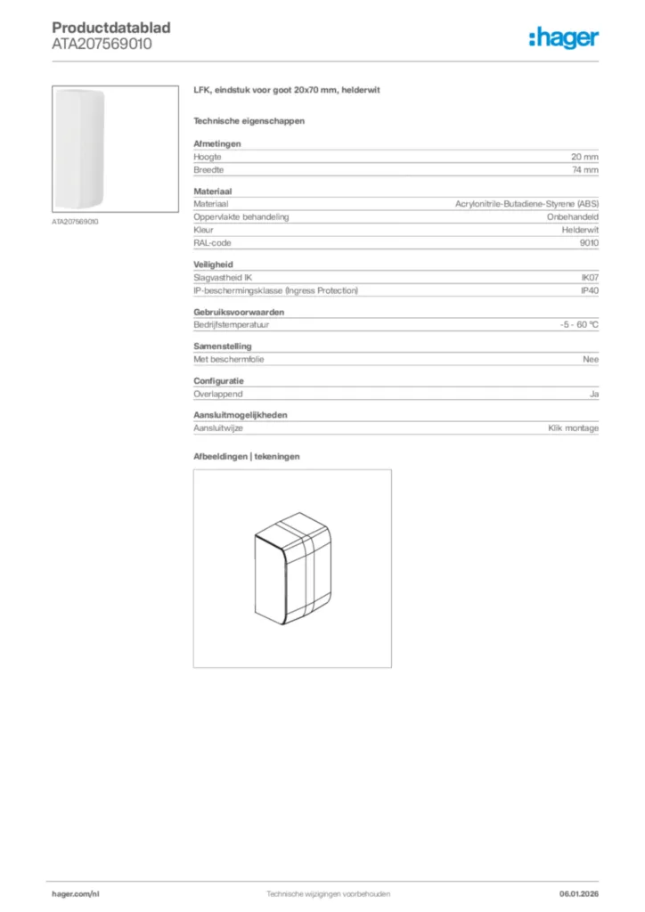 Afbeelding Hager Productdatablad ATA207569010 | Hager Nederland