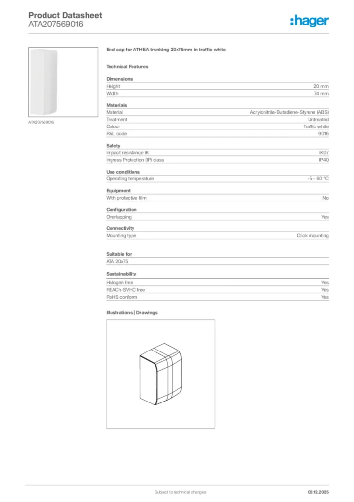 Image Hager Product data sheet ATA207569016  | Hager Africa