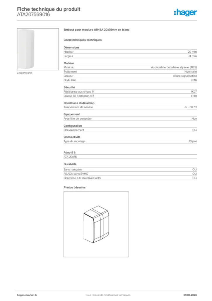 Image Hager Fiche technique du produit ATA207569016 | Hager Afrique