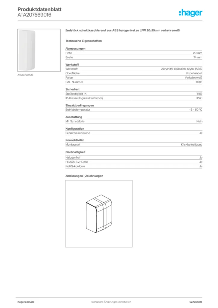 Bild Hager Produktdatenblatt ATA207569016 | Hager Deutschland