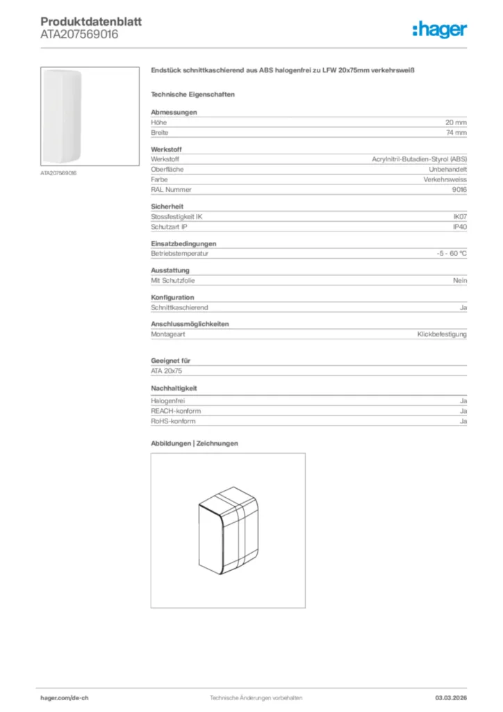 Bild Hager Produktdatenblatt ATA207569016 | Hager Schweiz