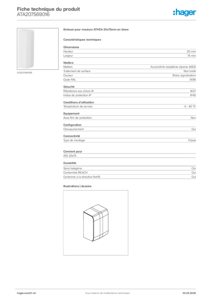 Image Hager Fiche technique du produit ATA207569016 | Hager Suisse