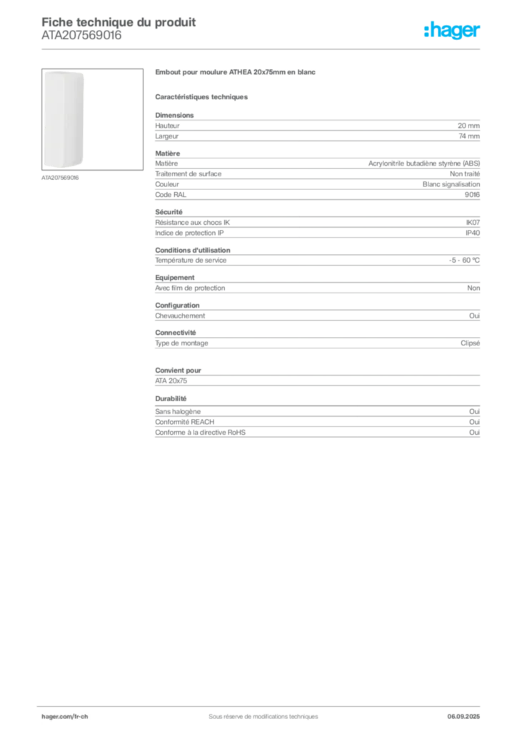 Image Hager Fiche technique du produit ATA207569016 | Hager Suisse