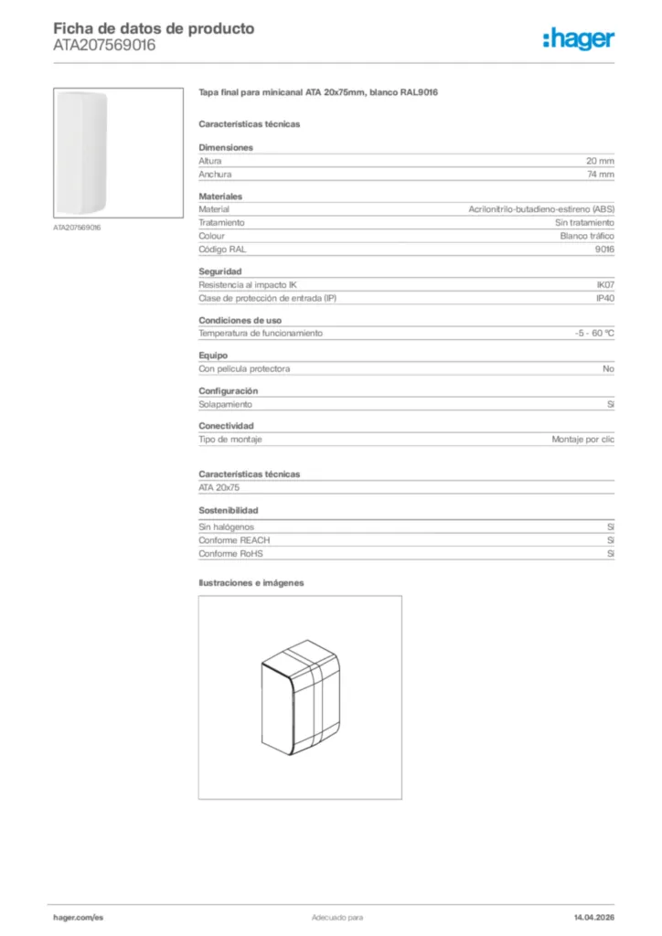 Imagen Hager Ficha de datos de producto ATA207569016 | Hager España