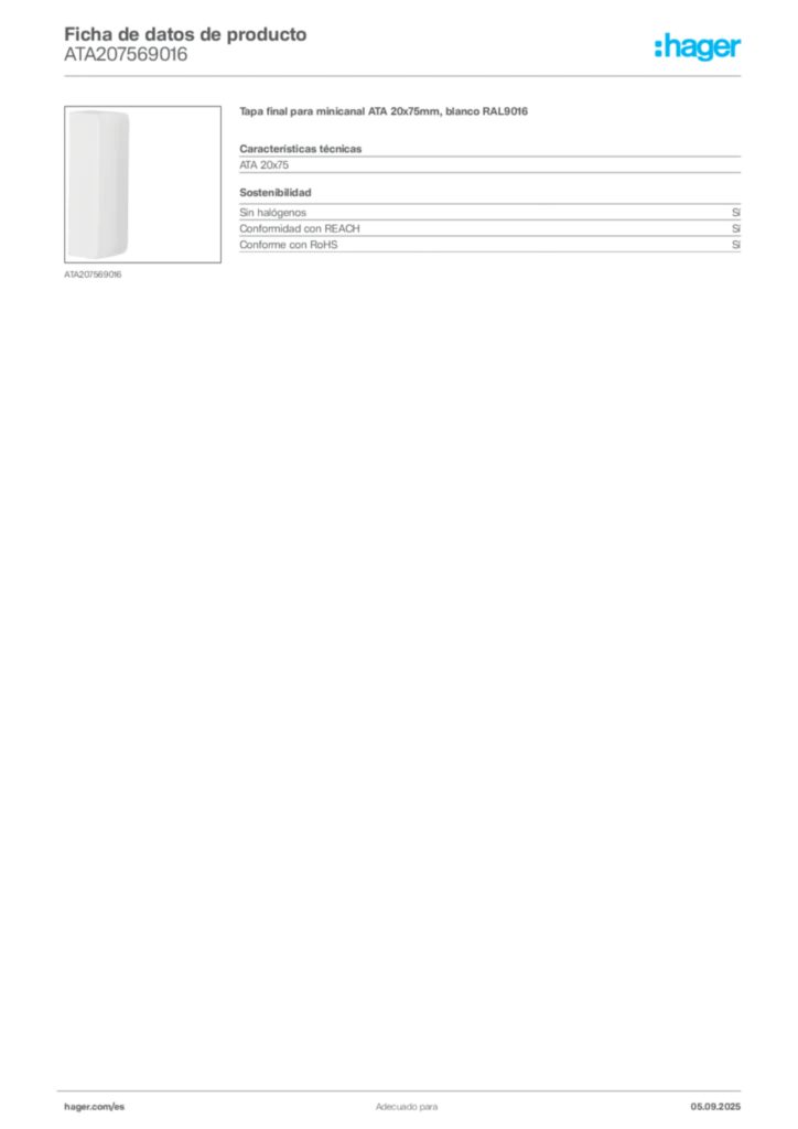 Imagen Hager Ficha de datos de producto ATA207569016 | Hager España