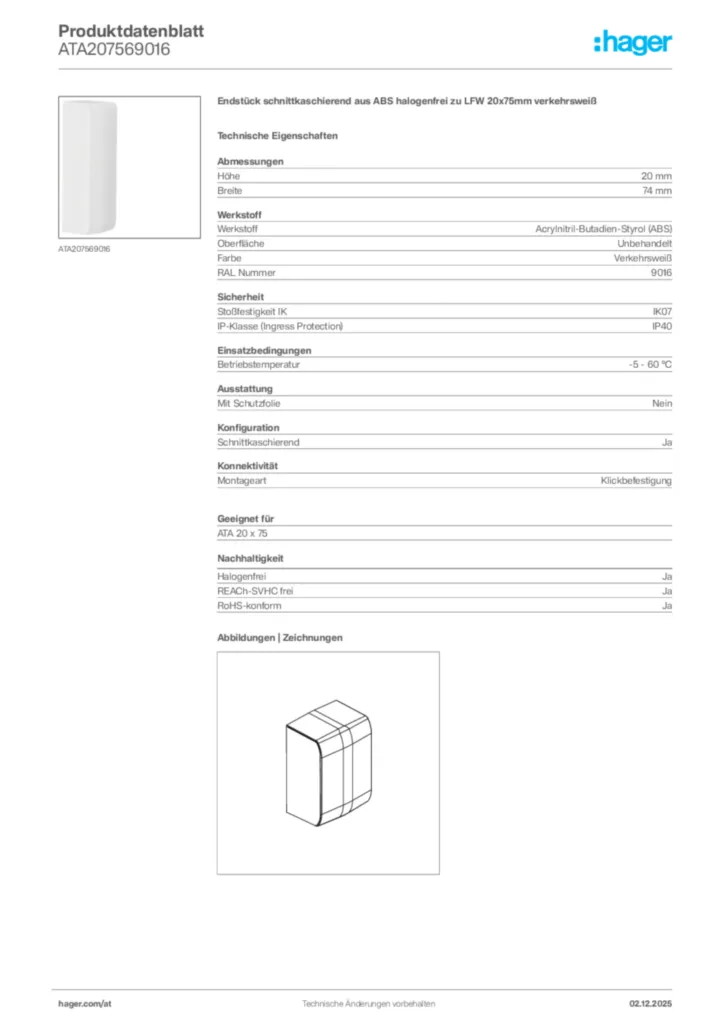 Bild Hager Produktdatenblatt ATA207569016 | Hager Deutschland