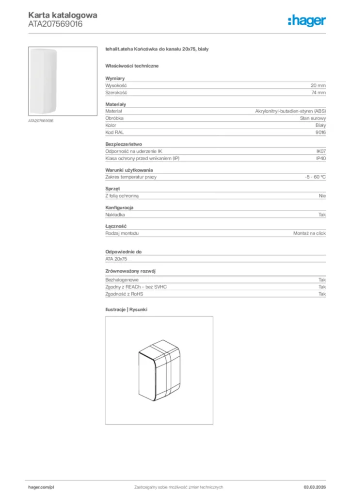 Zdjęcie Hager Karta katalogowa ATA207569016 | Hager Polska