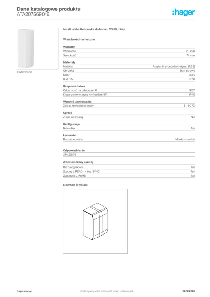 Zdjęcie Hager Dane katalogowe produktu ATA207569016 | Hager Polska