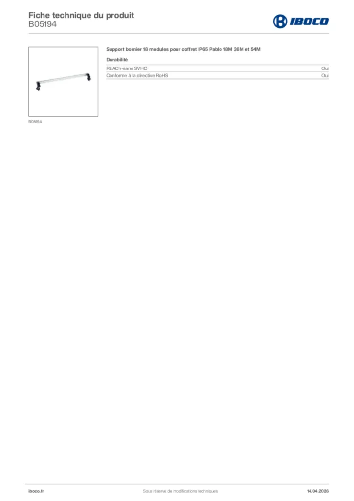 Image Iboco Fiche technique du produit B05194 | Hager France