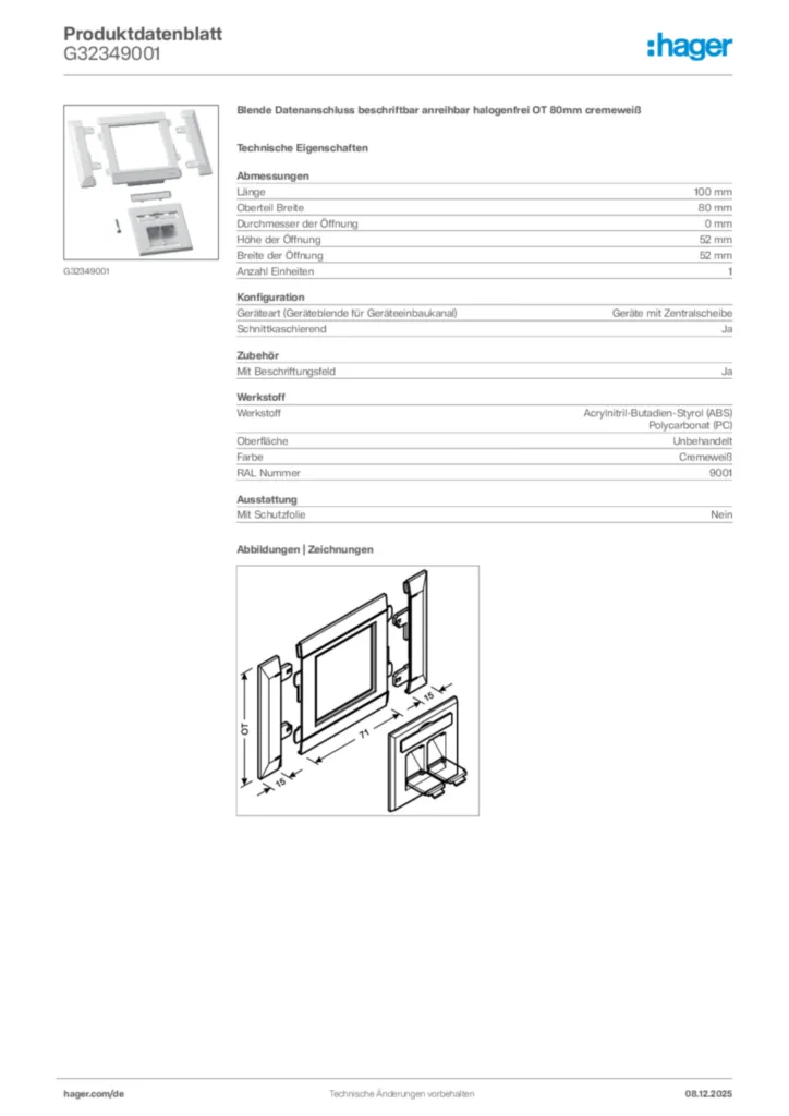 Bild Hager Produktdatenblatt G32349001 | Hager Deutschland