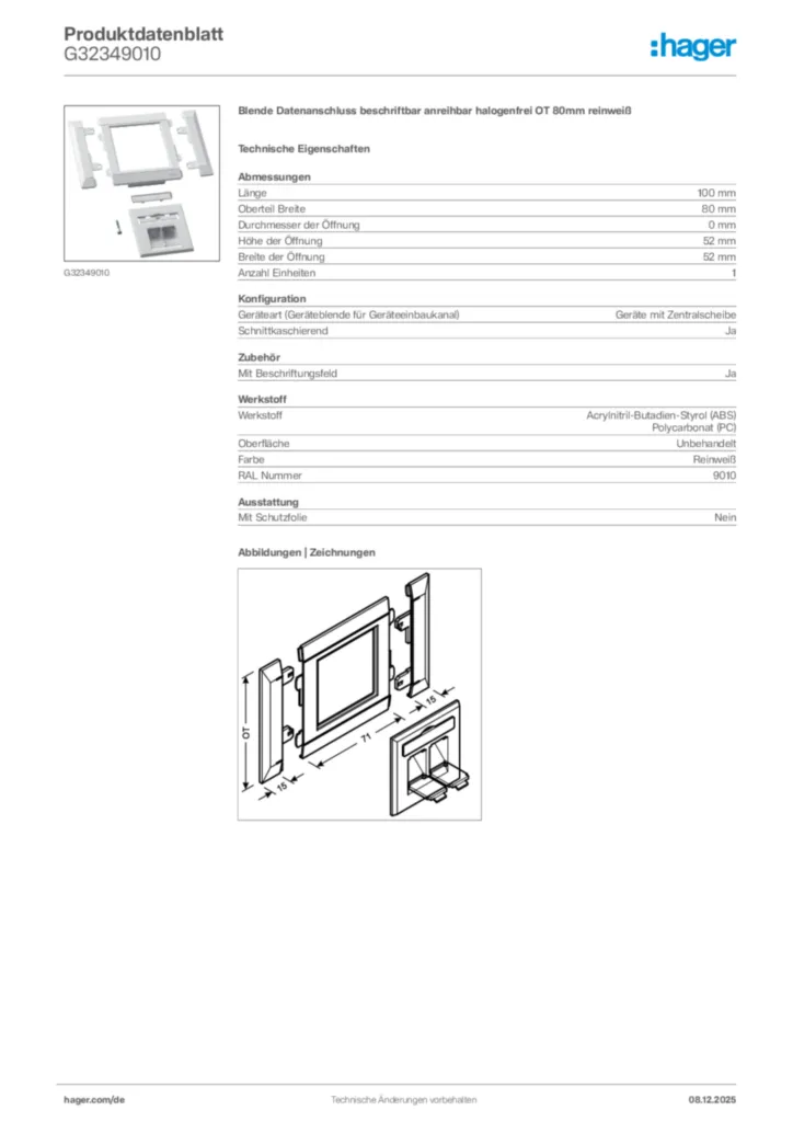 Bild Hager Produktdatenblatt G32349010 | Hager Deutschland