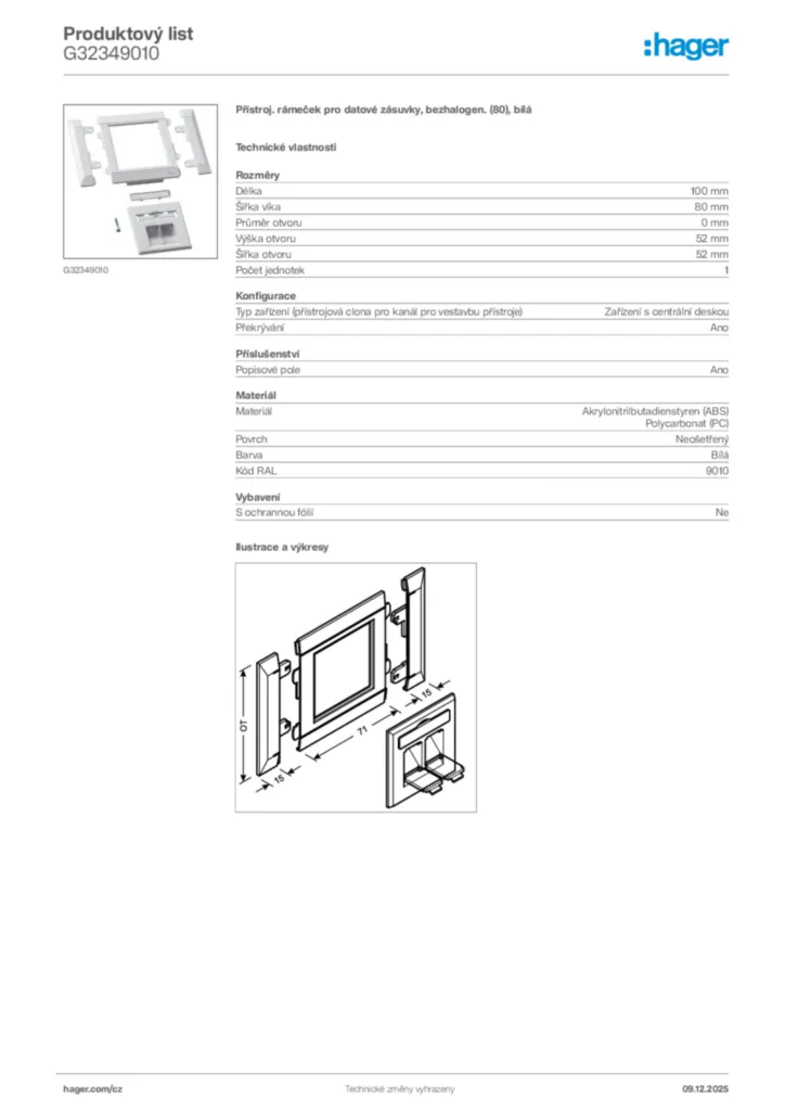 Obrázek Hager Product data sheet G32349010 | Hager