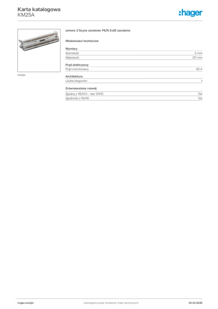 Zdjęcie Hager Karta katalogowa KM25A | Hager Polska