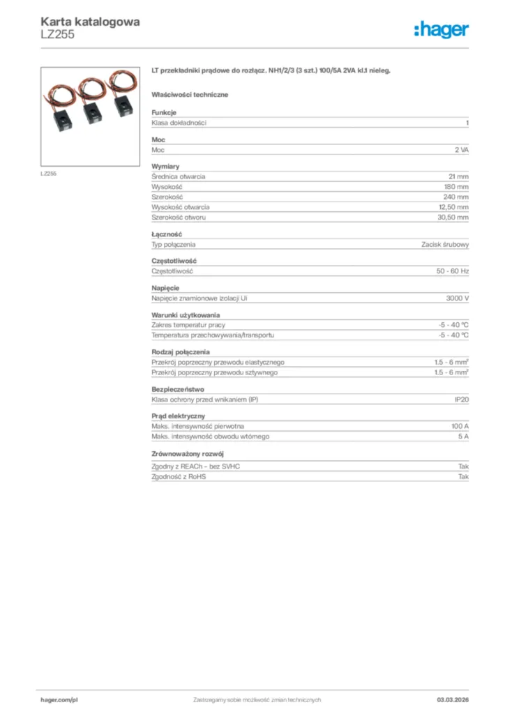 Zdjęcie Hager Karta katalogowa LZ255 | Hager Polska