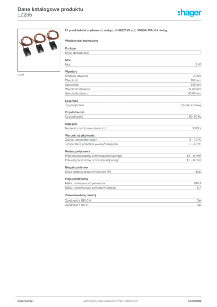 Zdjęcie Hager Dane katalogowe produktu LZ255 | Hager Polska