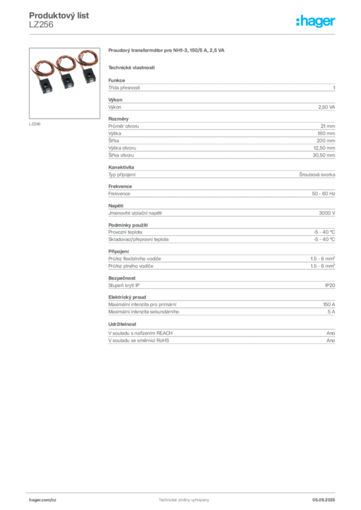 Obrázek Hager Produktový list LZ256 | Hager