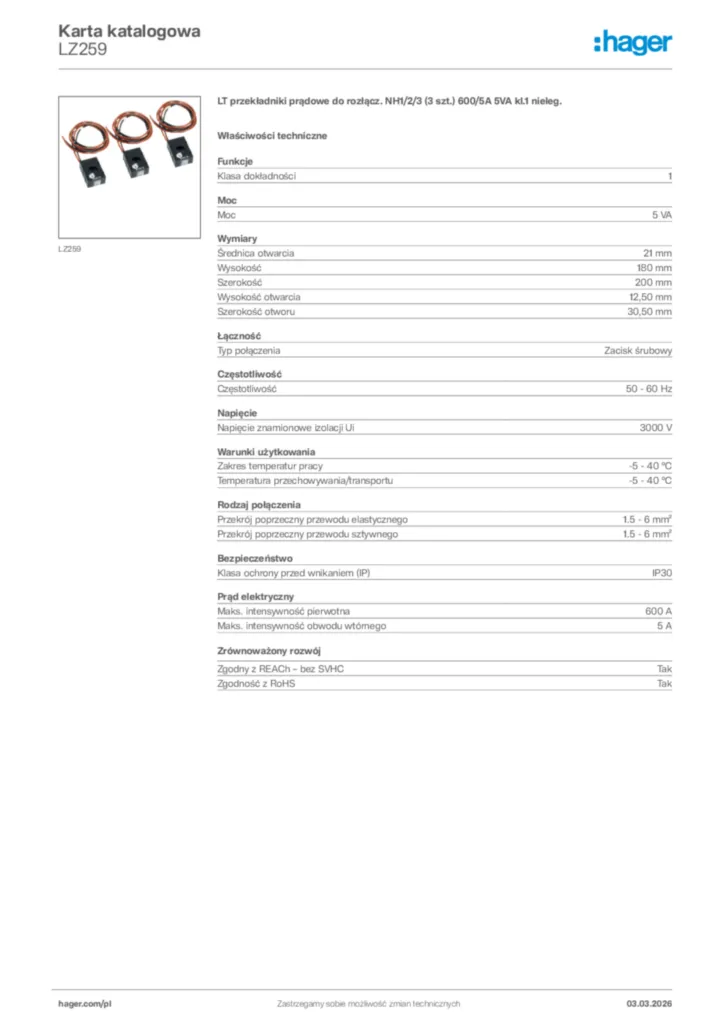 Zdjęcie Hager Karta katalogowa LZ259 | Hager Polska