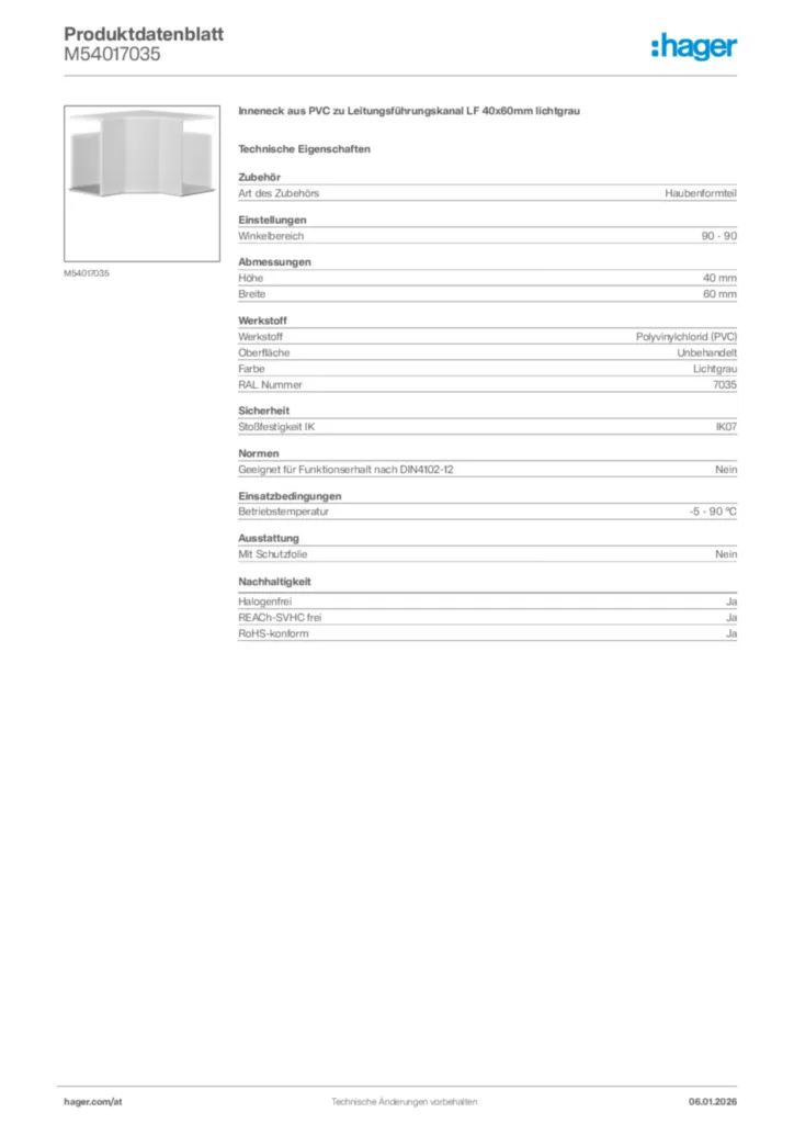 Bild Hager Produktdatenblatt M54017035 | Hager Deutschland
