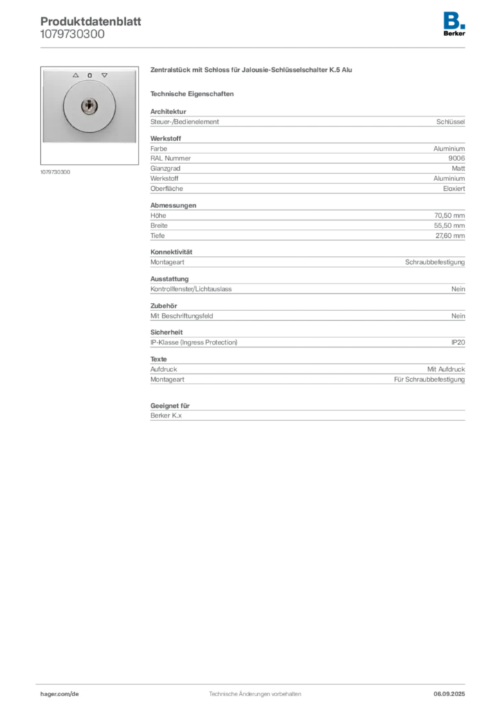 Bild Berker Produktdatenblatt 1079730300 | Hager Deutschland