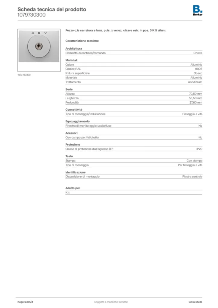 Immagine Berker Scheda tecnica del prodotto 1079730300 | Hager Italia