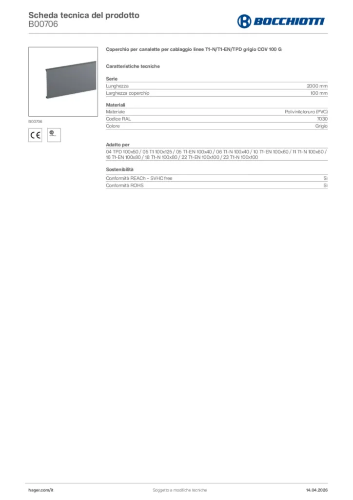Immagine Bocchiotti Scheda tecnica del prodotto B00706 | Hager Italia