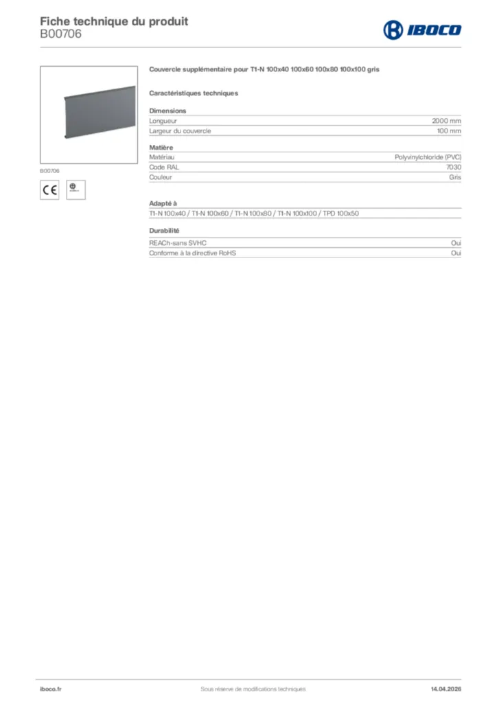 Image Iboco Fiche technique du produit B00706 | Hager France