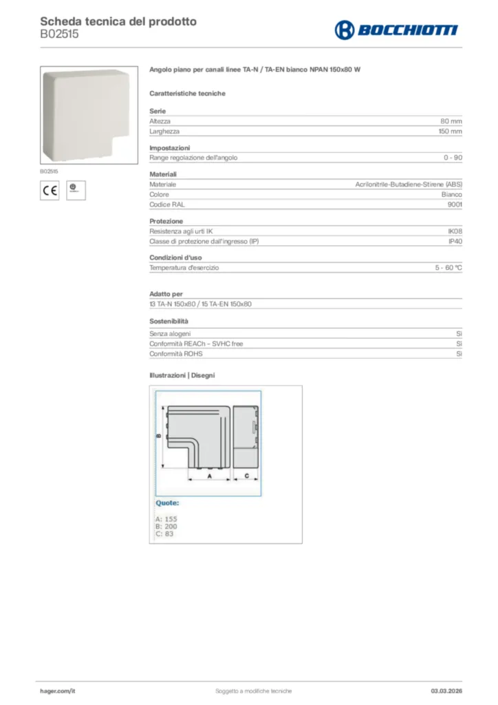 Immagine Bocchiotti Scheda tecnica del prodotto B02515 | Hager Italia