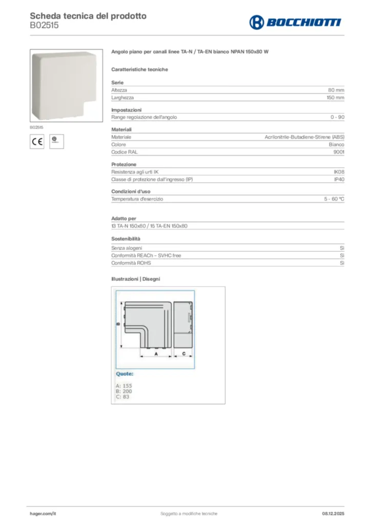 Immagine Bocchiotti Scheda tecnica del prodotto B02515 | Hager Italia