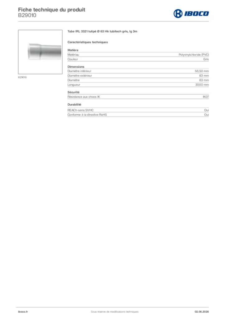 Image Iboco Fiche technique du produit B29010 | Hager France