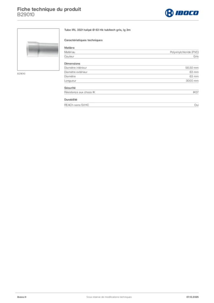 Image Iboco Fiche technique du produit B29010 | Hager France