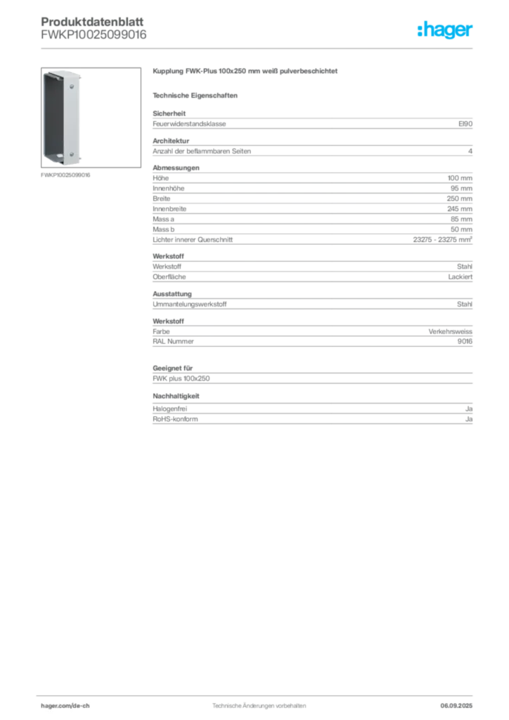 Bild Hager Produktdatenblatt FWKP10025099016 | Hager Schweiz