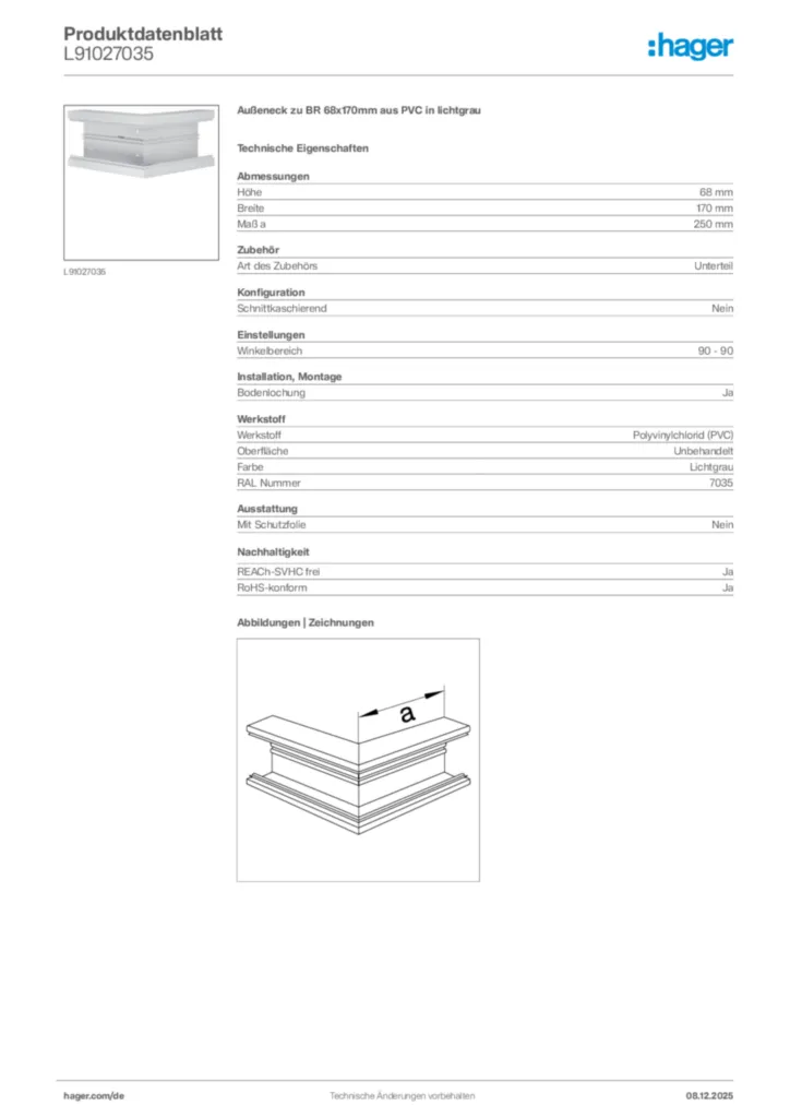 Bild Hager Produktdatenblatt L91027035 | Hager Deutschland