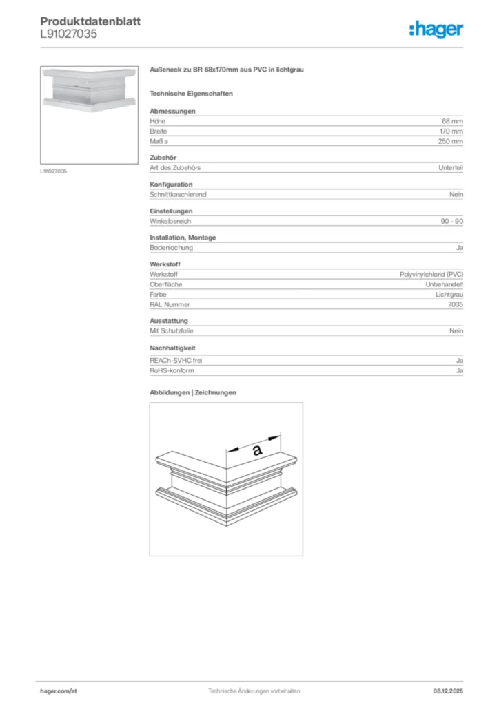 Bild Hager Produktdatenblatt L91027035 | Hager Deutschland