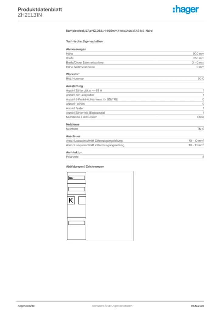 Bild Hager Produktdatenblatt ZH2EL31N | Hager Deutschland