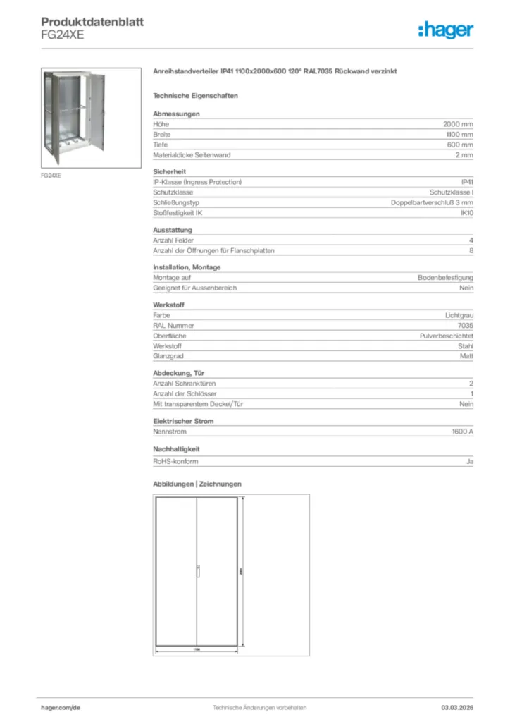 Bild Hager Produktdatenblatt FG24XE | Hager Deutschland