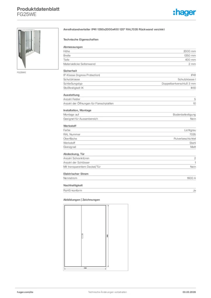Bild Hager Produktdatenblatt FG25WE | Hager Deutschland