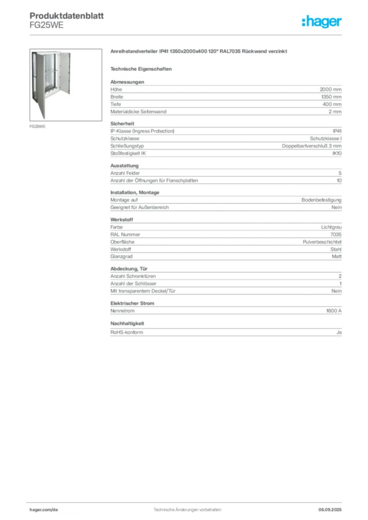 Bild Hager Produktdatenblatt FG25WE | Hager Deutschland