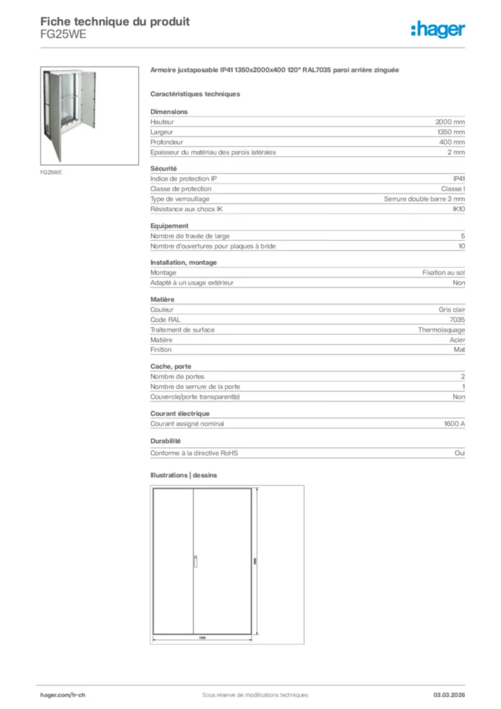Image Hager Fiche technique du produit FG25WE | Hager Suisse
