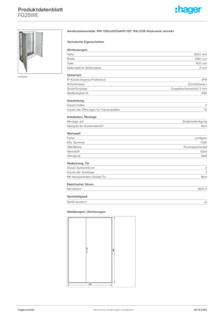 Bild Hager Produktdatenblatt FG25WE | Hager Deutschland