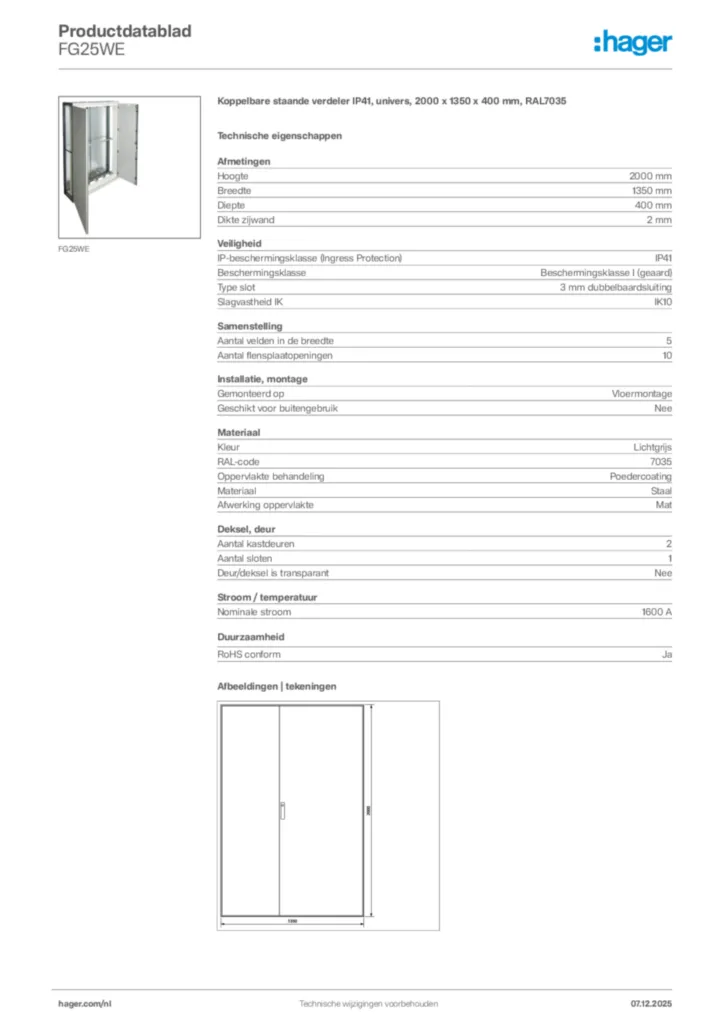 Afbeelding Hager Productdatablad FG25WE | Hager Nederland