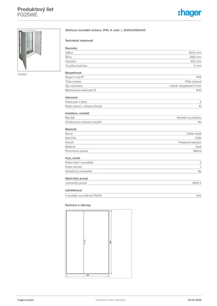 Obrázek Hager Product data sheet FG25WE | Hager