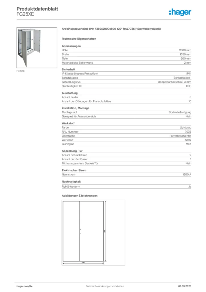 Bild Hager Produktdatenblatt FG25XE | Hager Deutschland