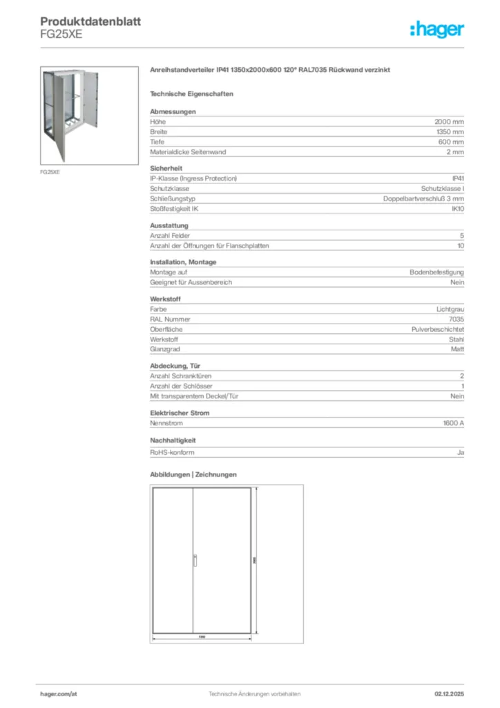 Bild Hager Produktdatenblatt FG25XE | Hager Deutschland