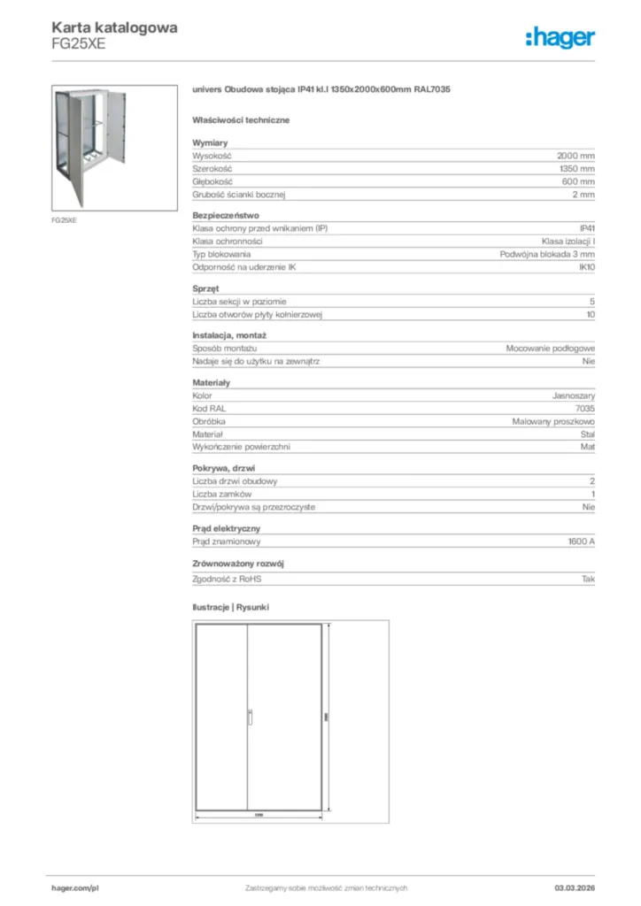 Zdjęcie Hager Karta katalogowa FG25XE | Hager Polska