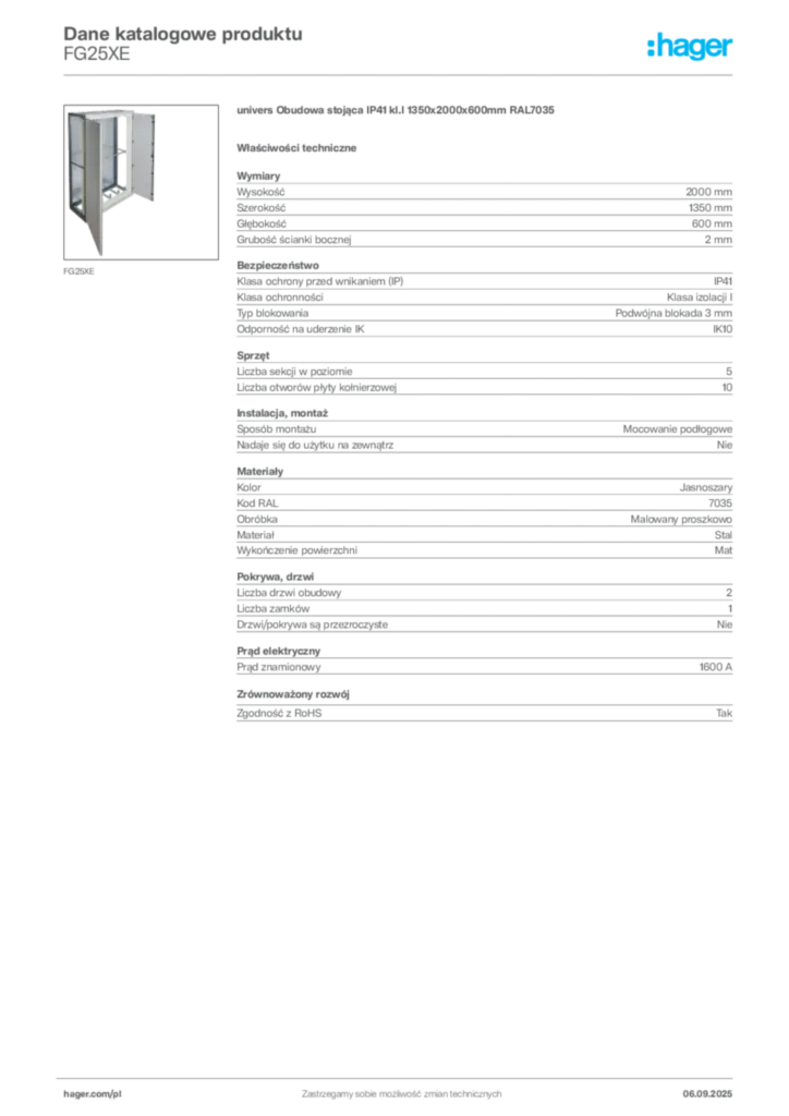 Zdjęcie Hager Dane katalogowe produktu FG25XE | Hager Polska