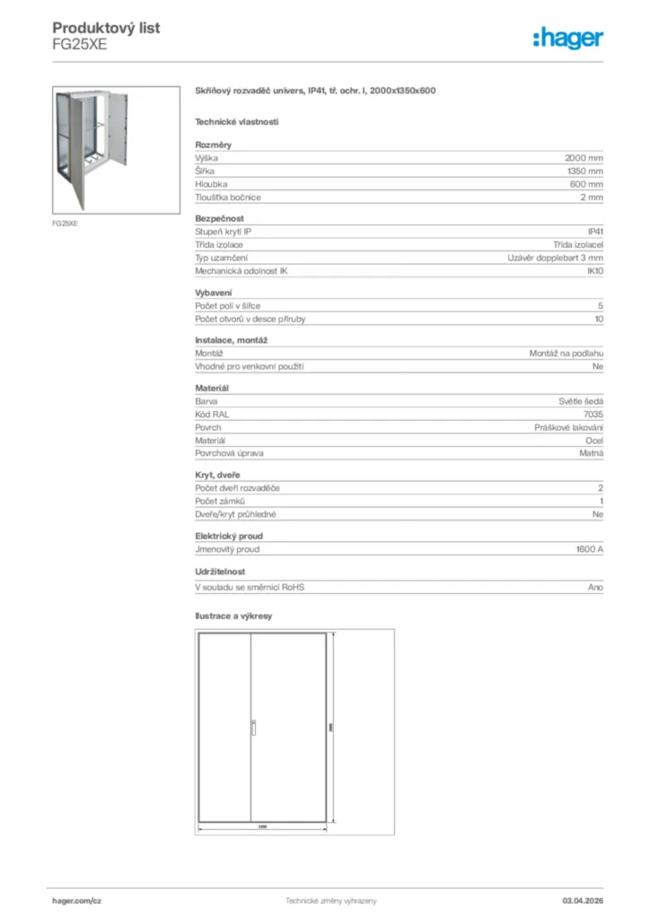 Obrázek Hager Product data sheet FG25XE | Hager