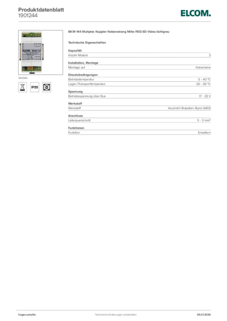 Bild Elcom Produktdatenblatt 1901244 | Hager Deutschland