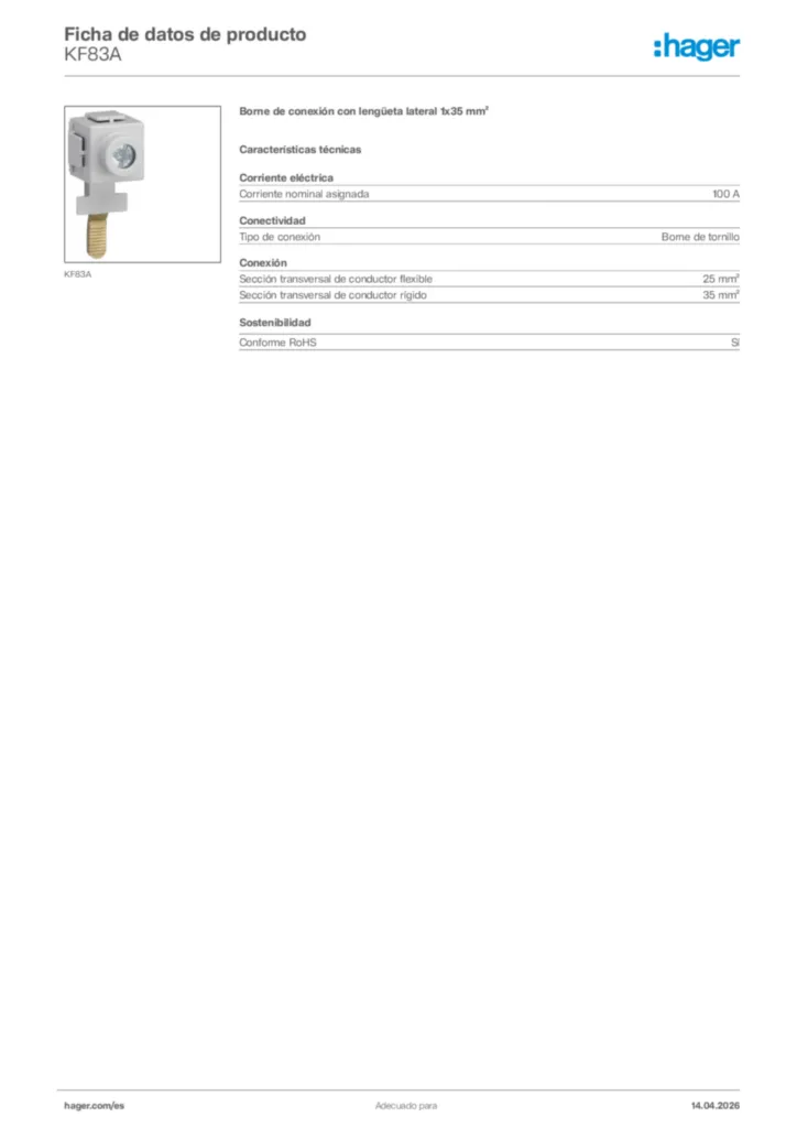 Imagen Hager Ficha de datos de producto KF83A | Hager España
