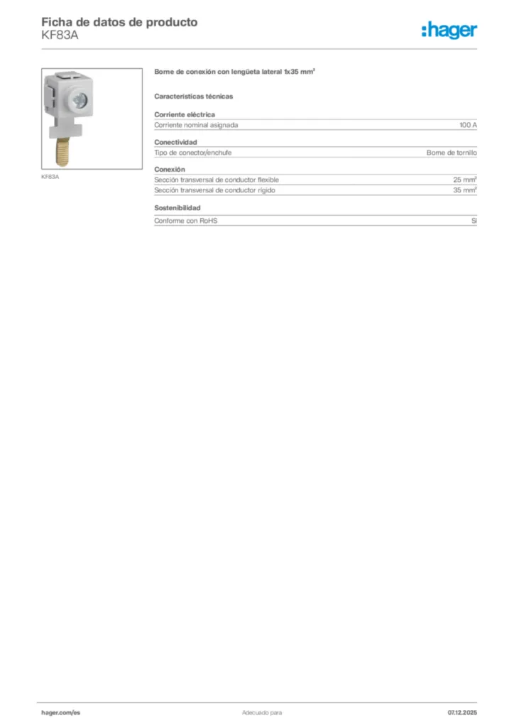 Imagen Hager Ficha de datos de producto KF83A | Hager España