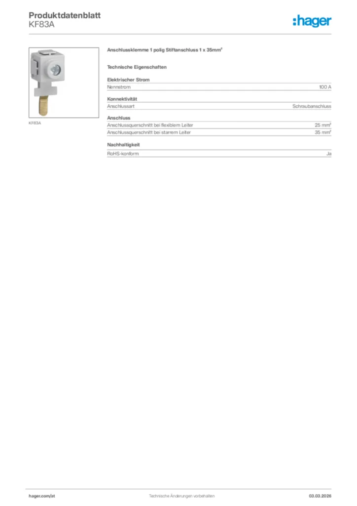 Bild Hager Produktdatenblatt KF83A | Hager Deutschland